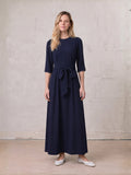 Tulip Sleeve Tie Back Dress-Navy