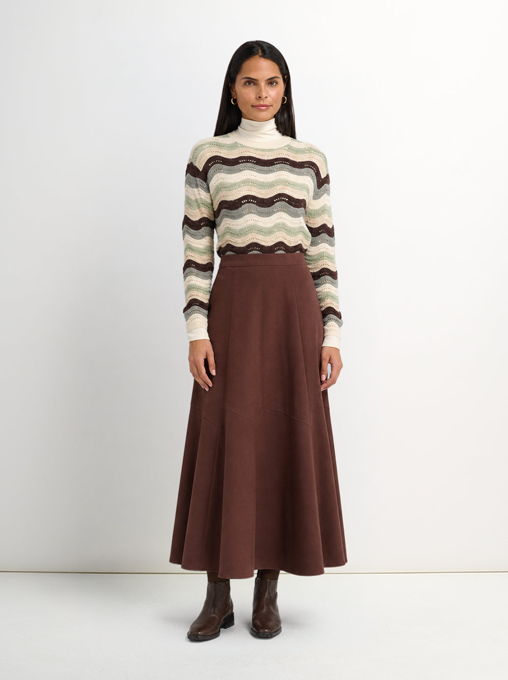 Twill Trumpet Skirt-Brown