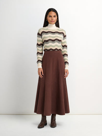 Twill Trumpet Skirt-Brown