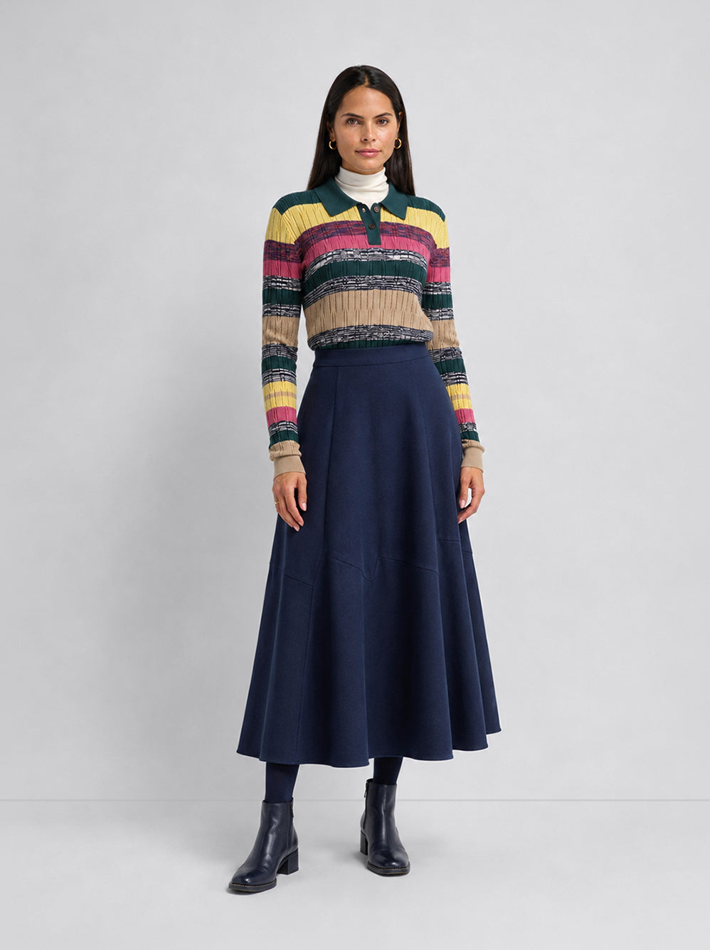 Twill Trumpet Skirt-Navy