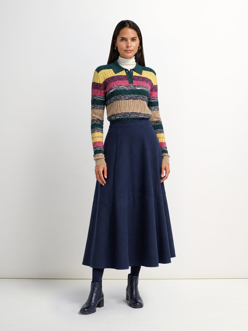 Twill Trumpet Skirt-Navy