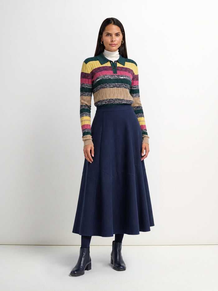 Twill Trumpet Skirt-Navy