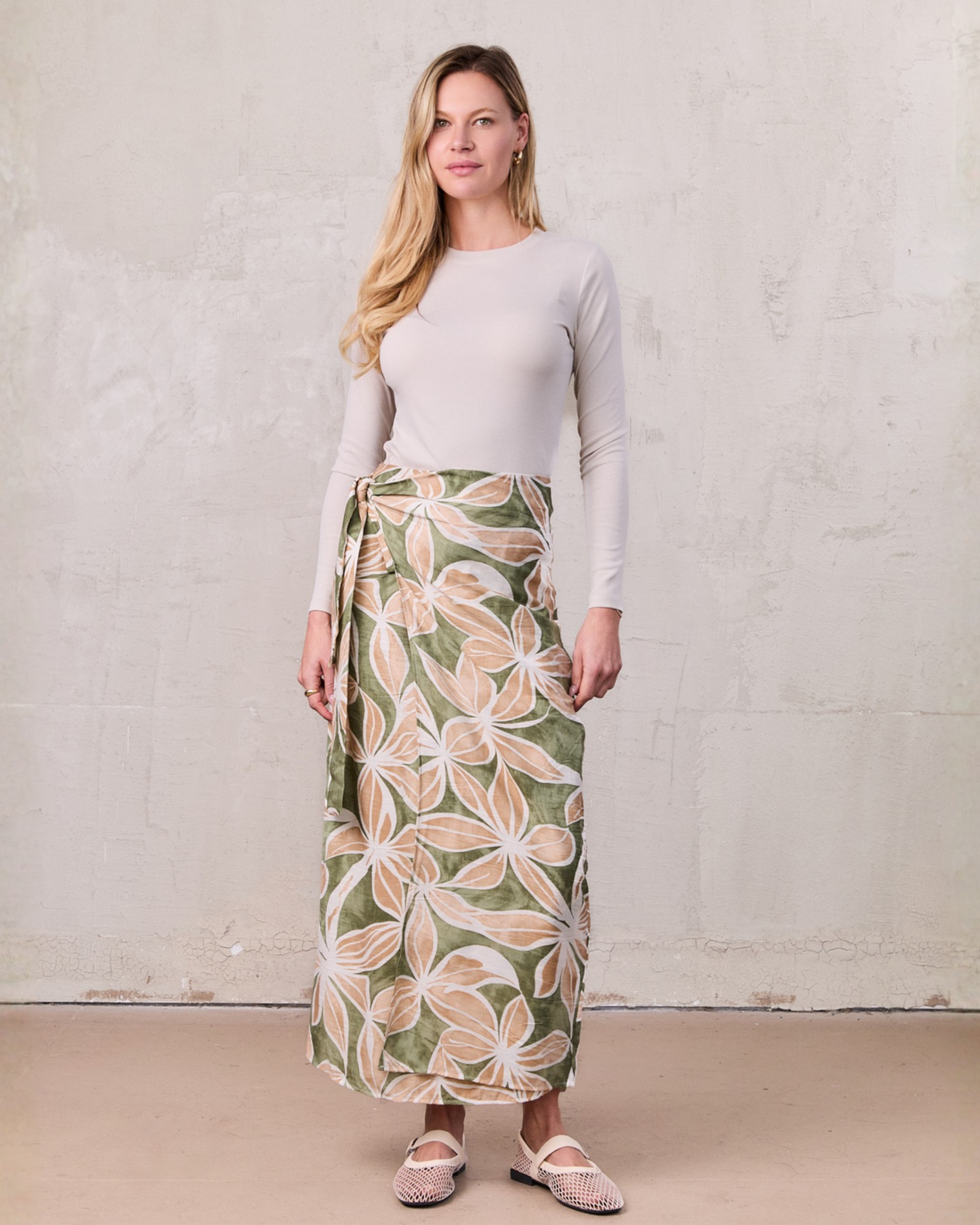 Side Tie Faux Wrap Skirt-Geo Floral