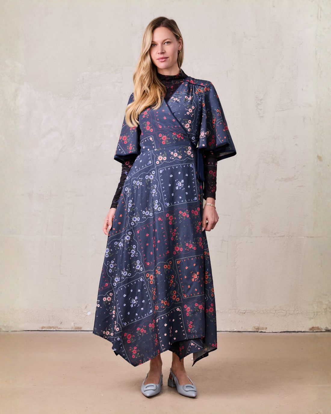 Flutter Sleeve Wrap Dress-Colored Floral