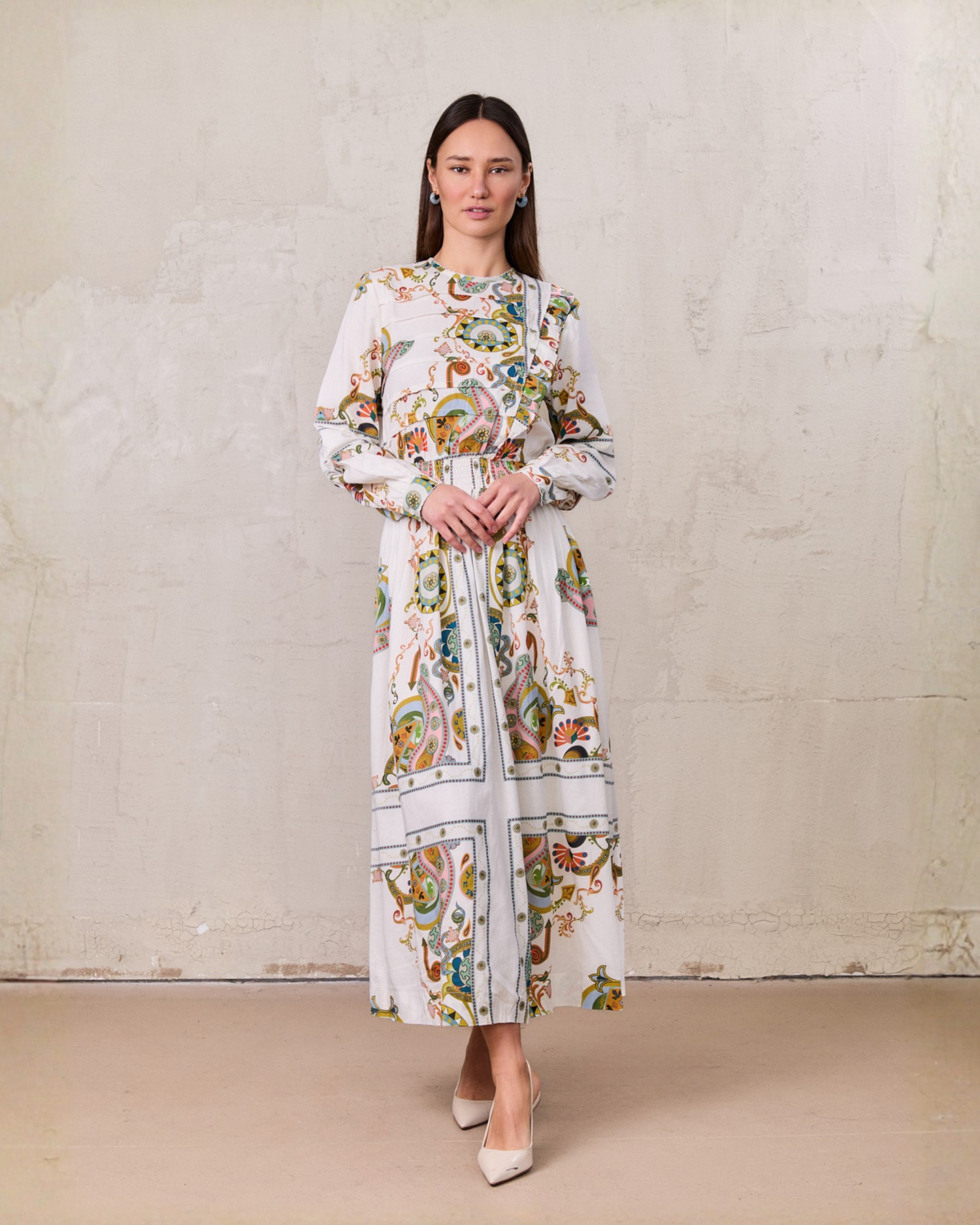 Smocked Waist Dress-Oriental Paisley