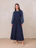 V Gathered Waist Jumper-Navy