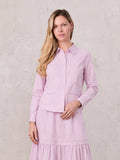 Crop Pinstripe Blouse-Pink/White