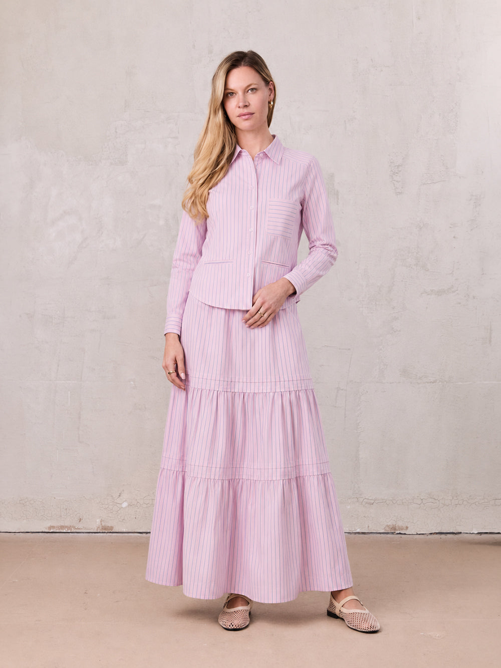 Striped Prairie Skirt-Pink