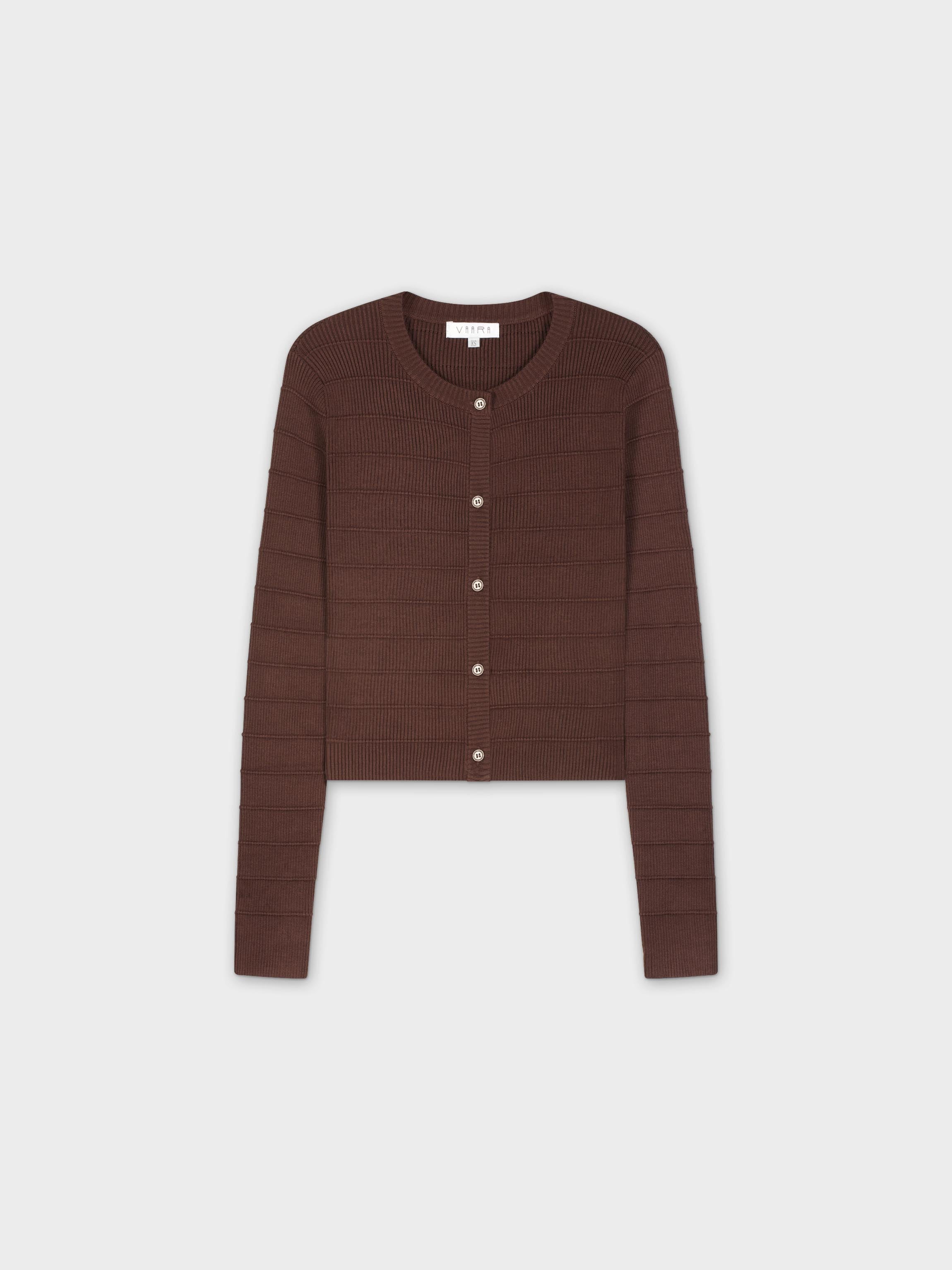 RIBBED CROPPED CARDIGAN-BROWN