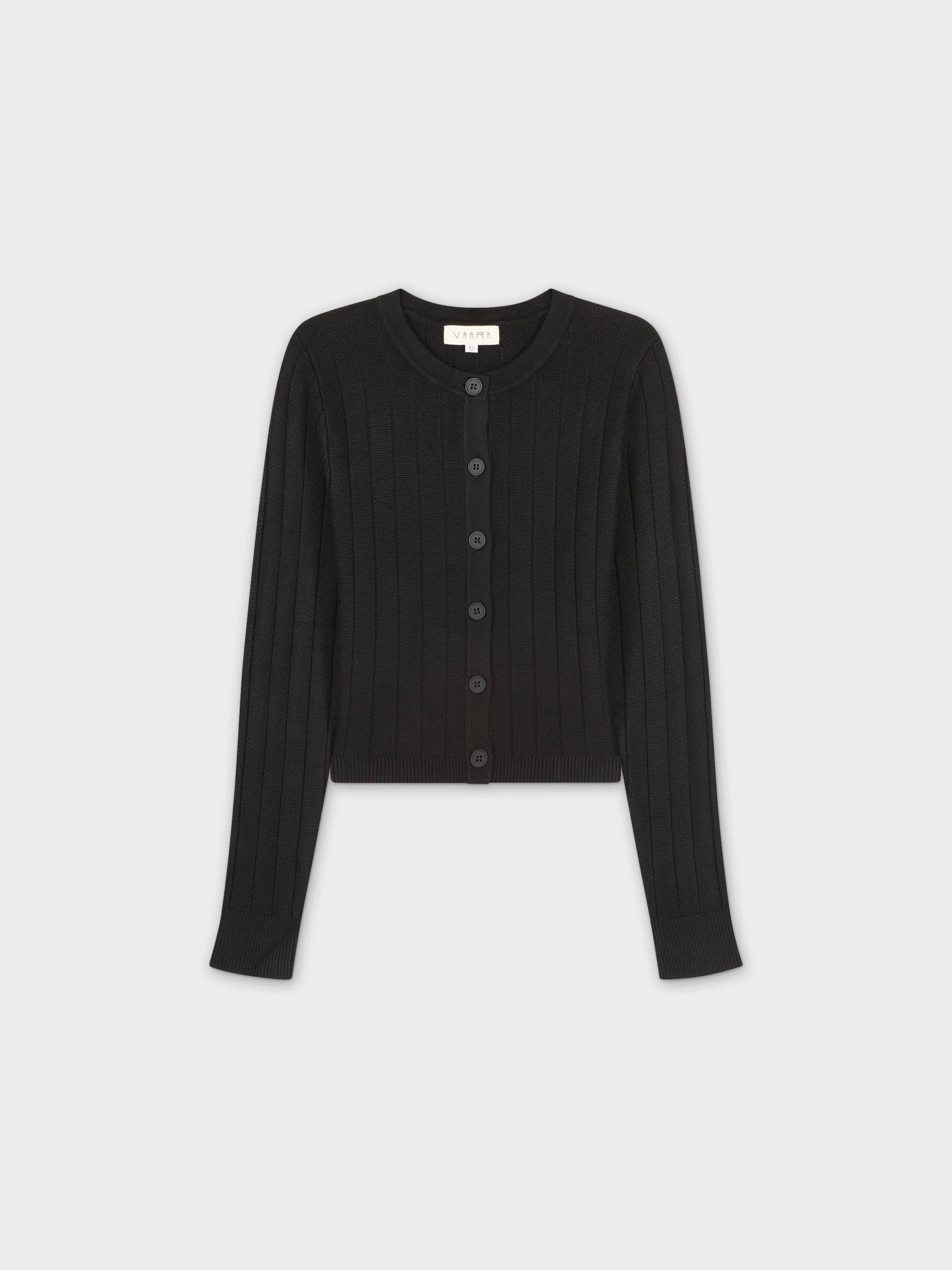 CROPPED RIBBED DESIGN CARDIGAN-BLACK