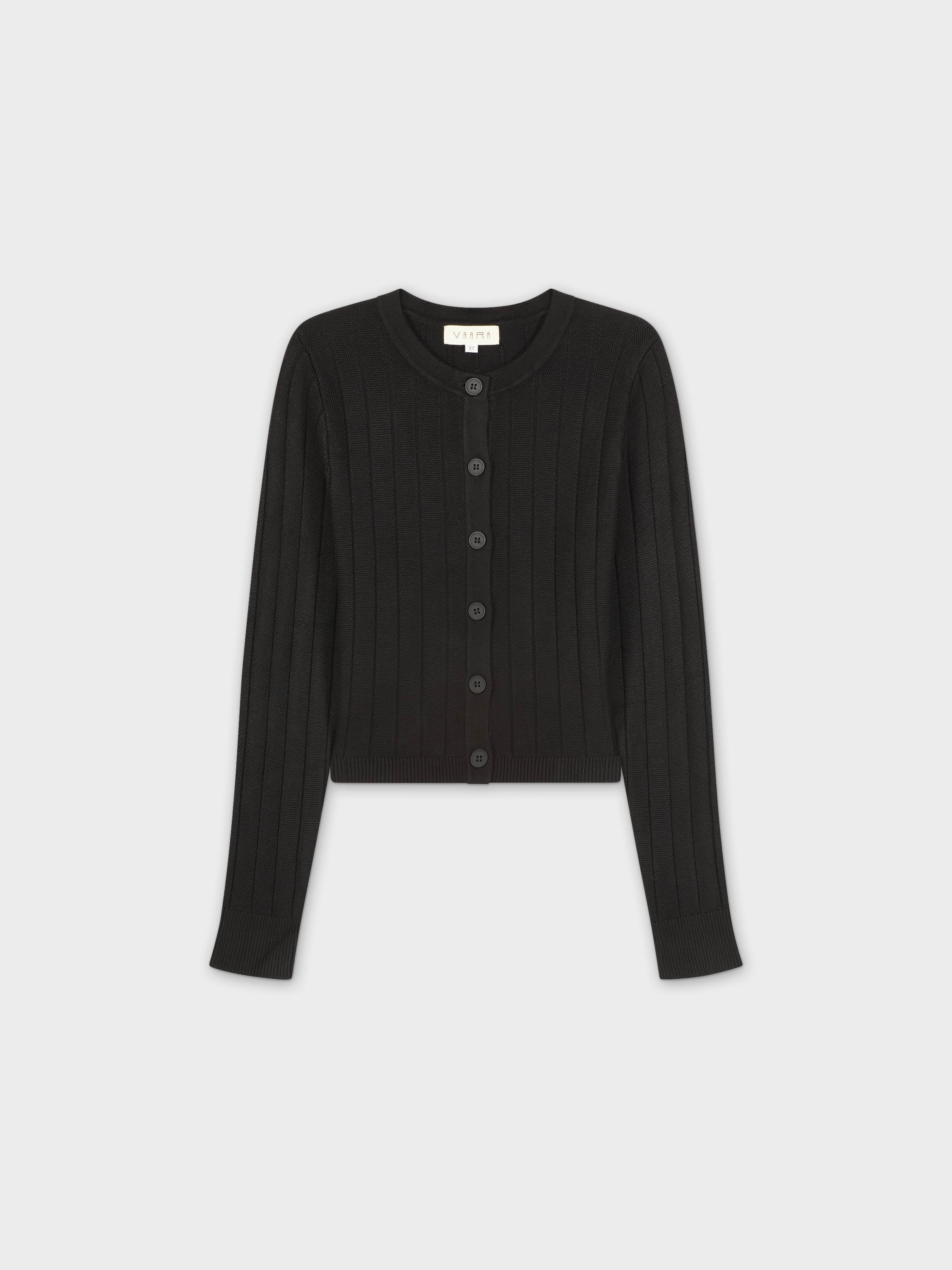 CROPPED RIBBED DESIGN CARDIGAN-BLACK