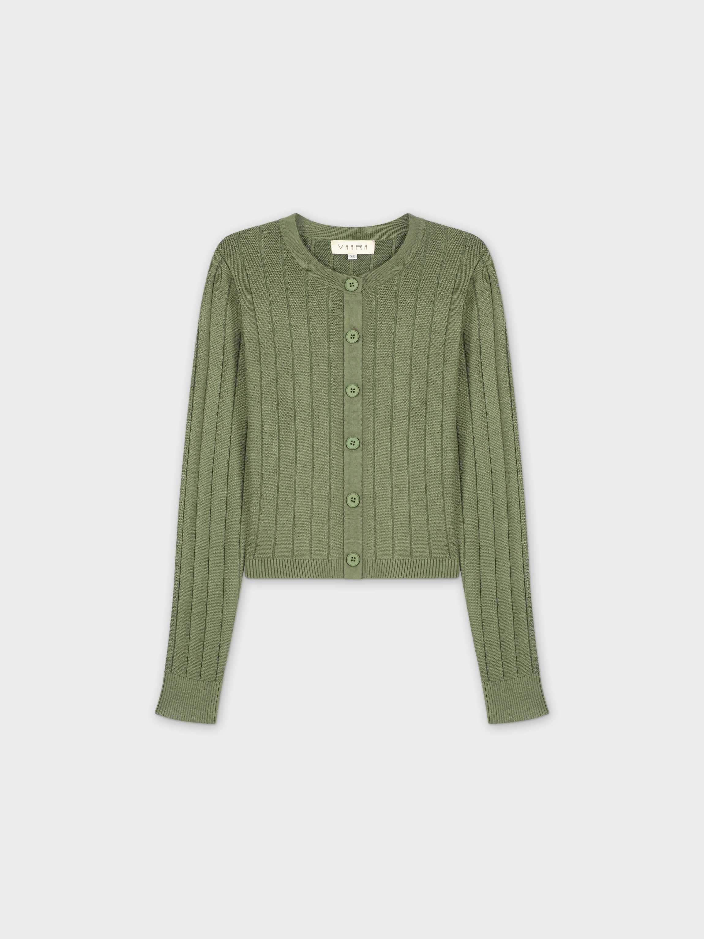 CROPPED RIBBED DESIGN CARDIGAN-OLIVE