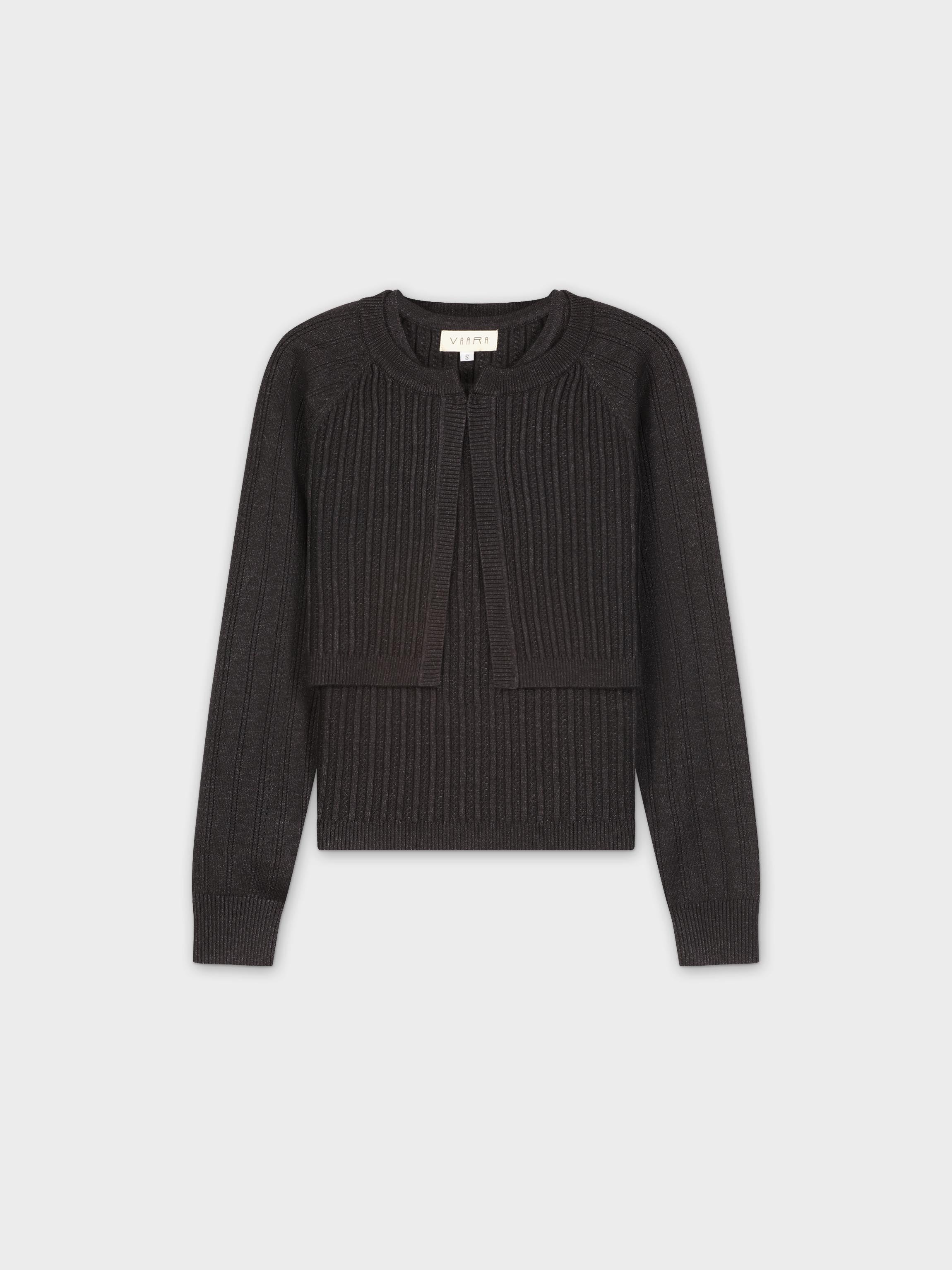 POINTELLE SHRUG-BLACK HEATHER