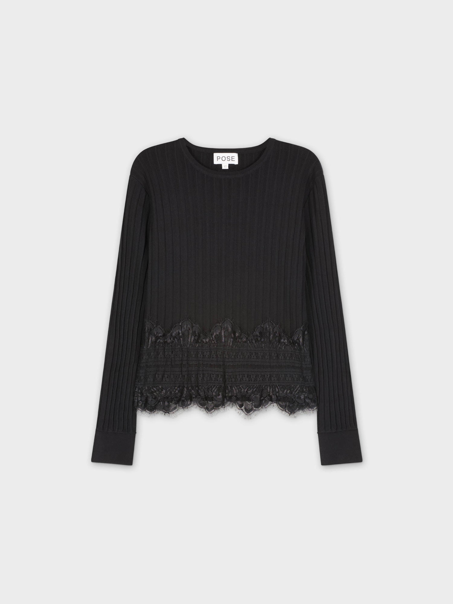 LACE TRIM SWEATER-BLACK