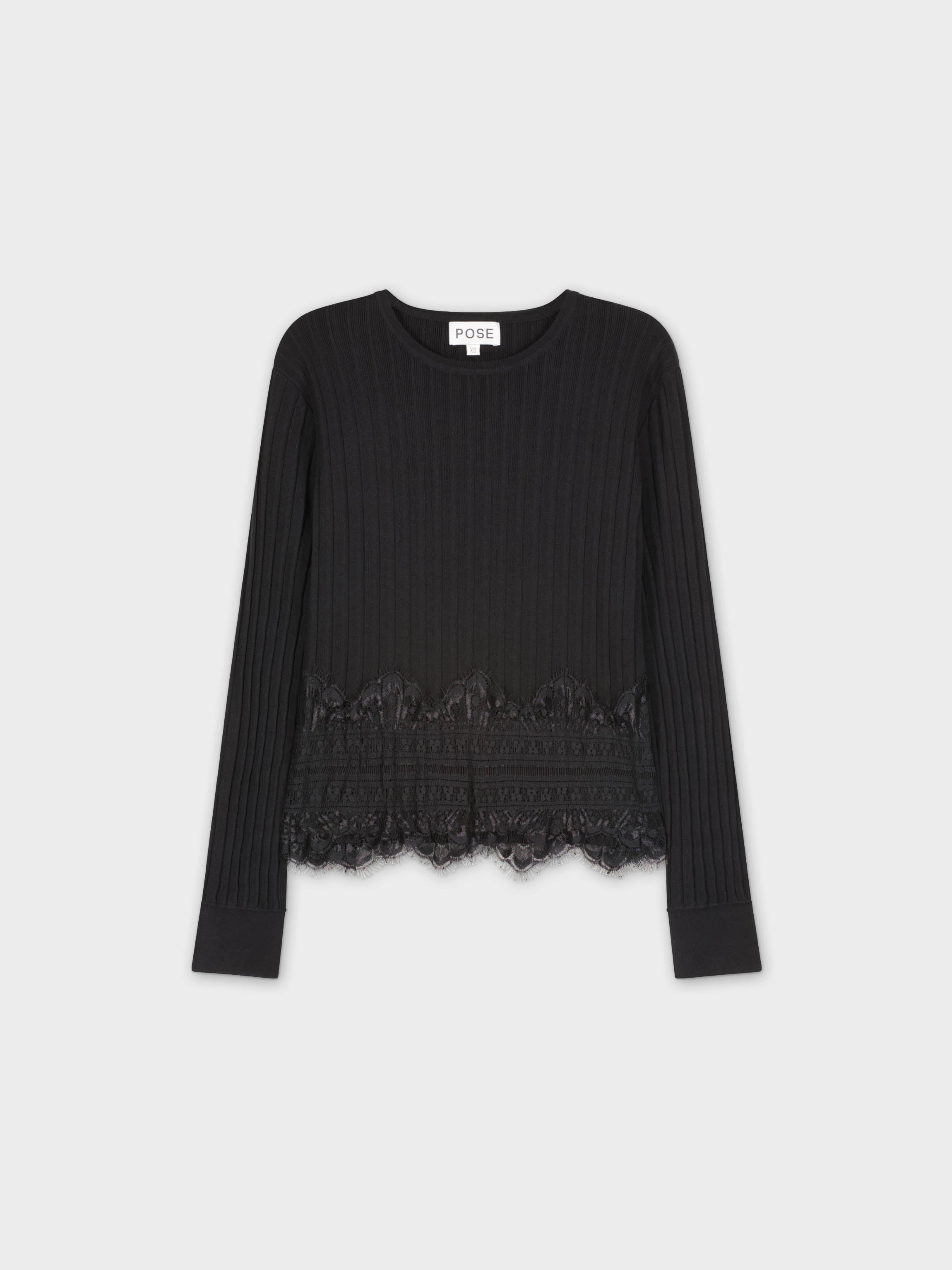 LACE TRIM SWEATER-BLACK