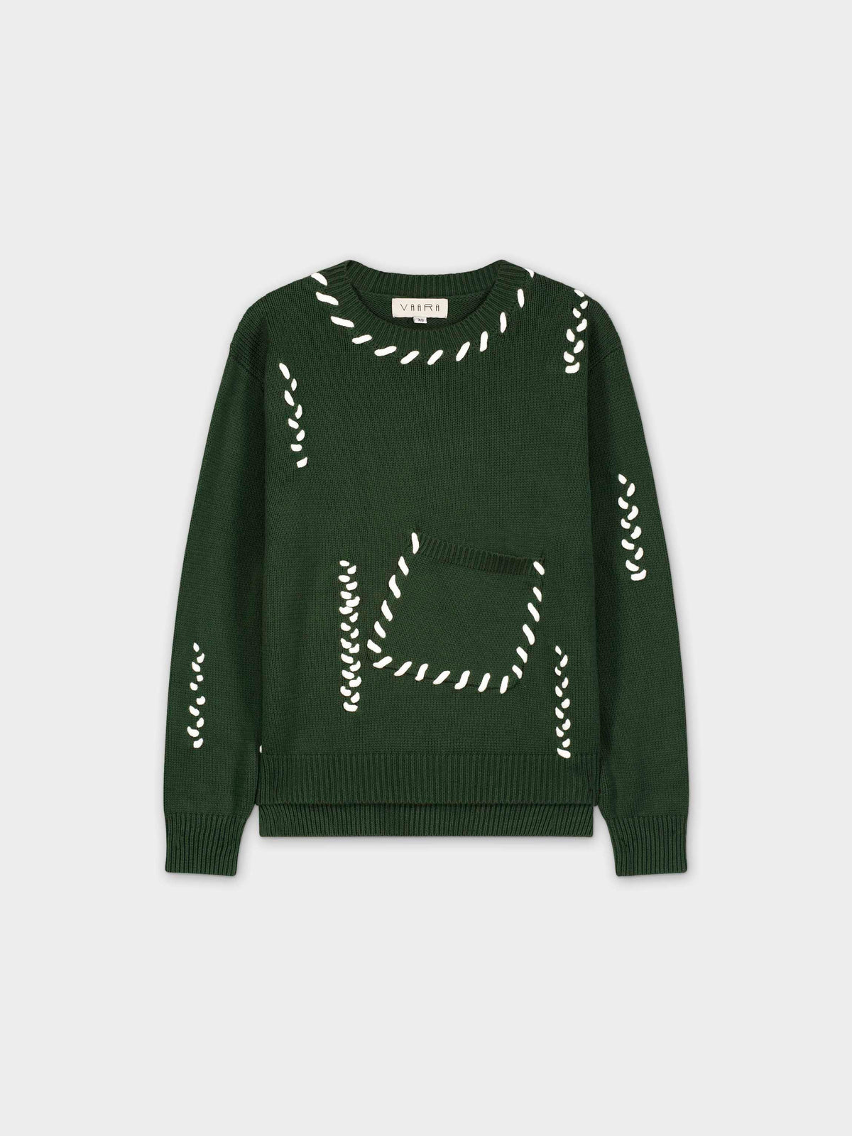 STITCHED POCKET SWEATER-GREEN/WHITE