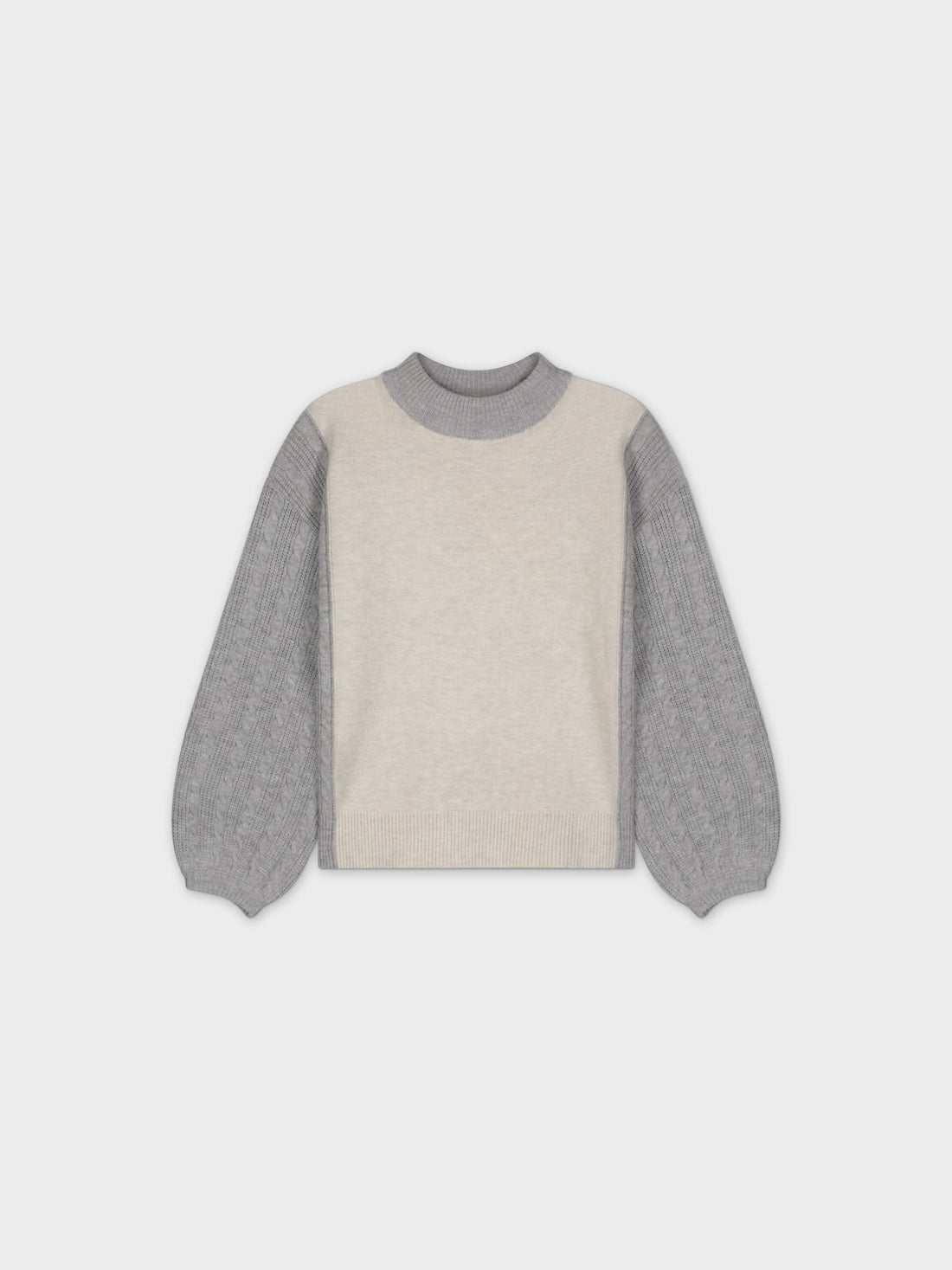 CABLE SLEEVE SWEATER-GREY