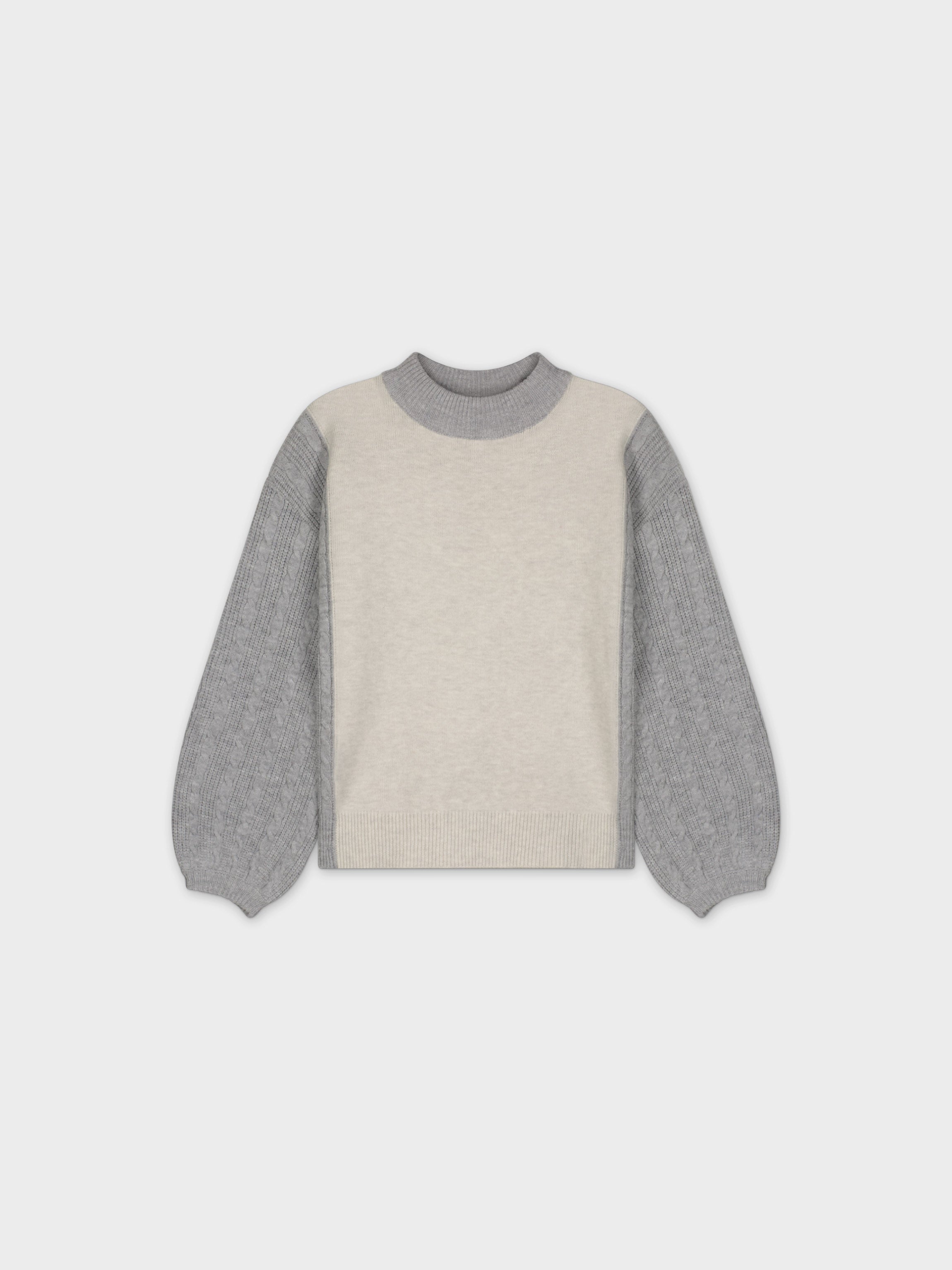 CABLE SLEEVE SWEATER-GREY