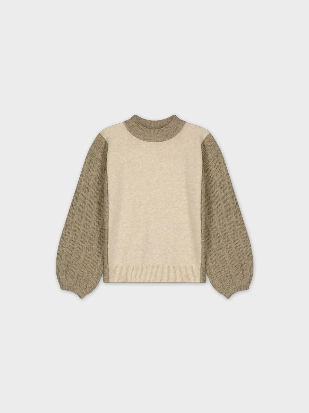 CABLE SLEEVE SWEATER-TAUPE