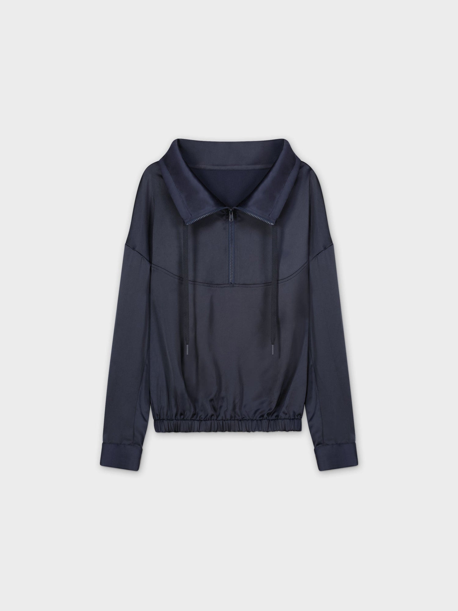 Satin Half Zip Top-Navy