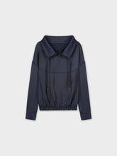 Satin Half Zip Top-Navy