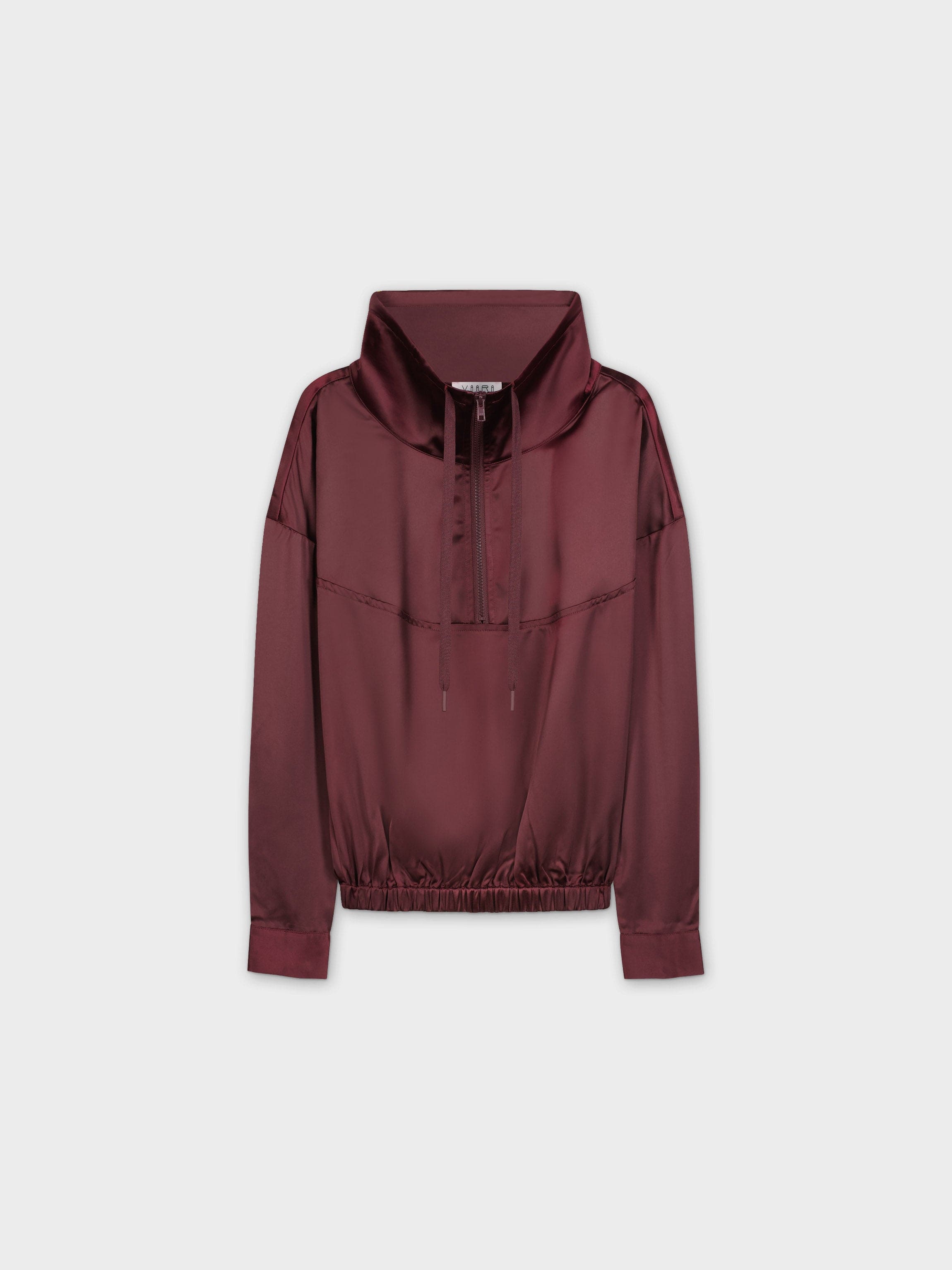 Satin Half Zip Top-Wine