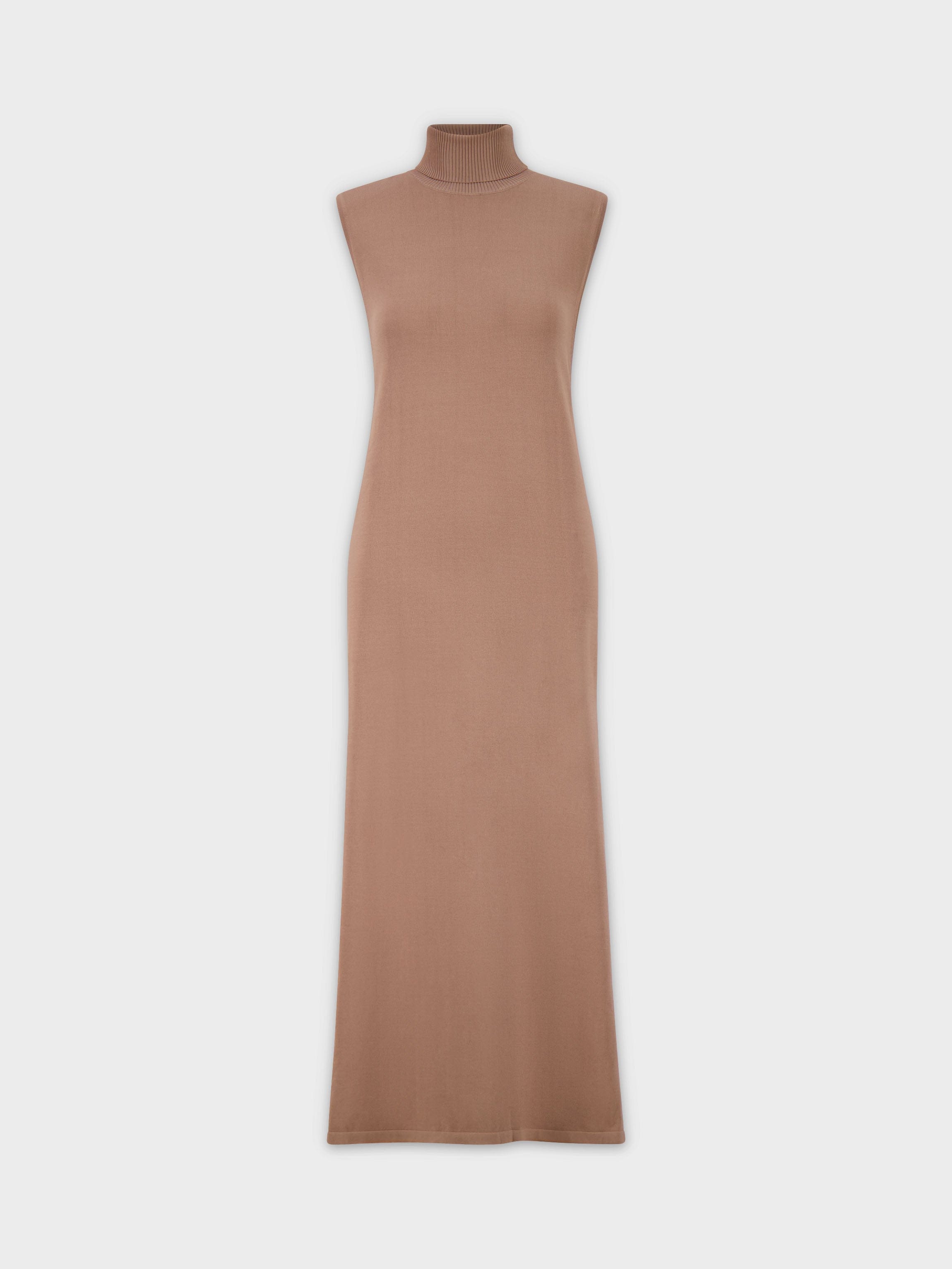 Vestido sin mangas con cuello alto-Taupe