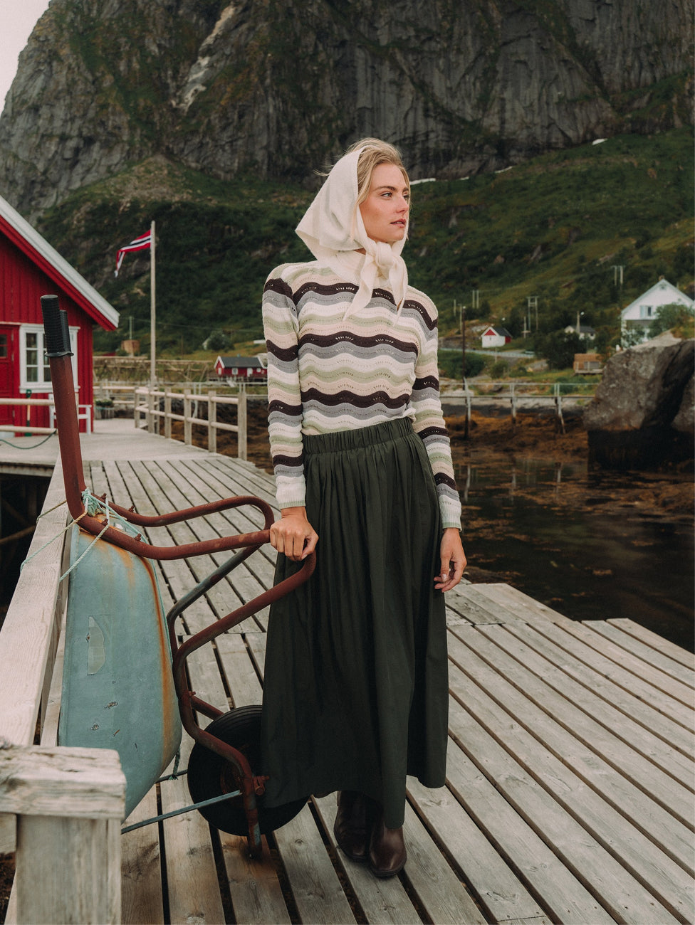 Crochet Stripe Sweater - Brown/Green/Cream