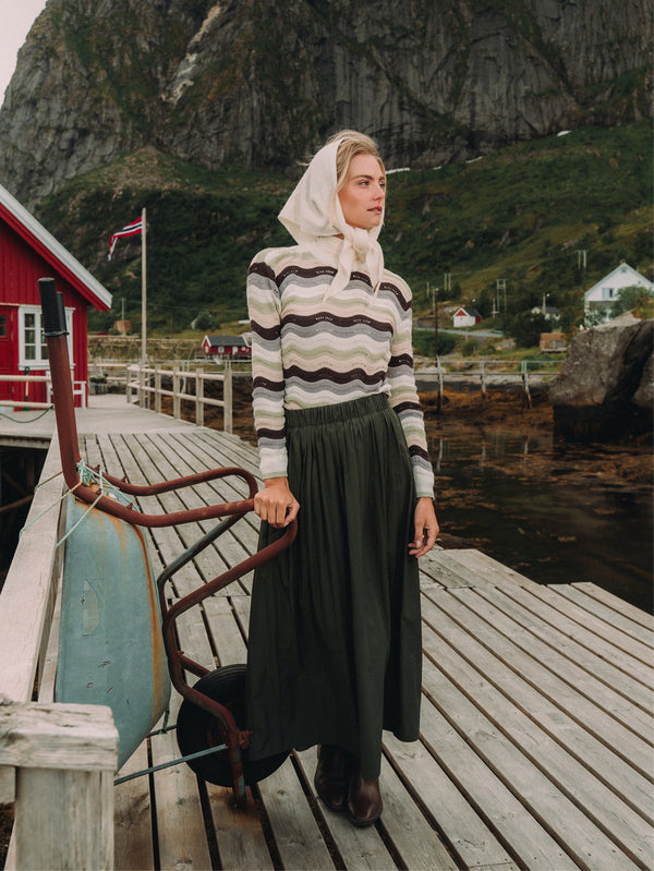 Crochet Stripe Sweater - Brown/Green/Cream