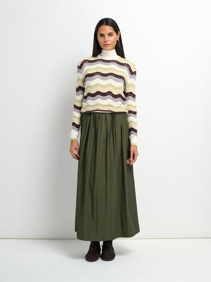 Crochet Stripe Sweater - Brown/Green/Cream