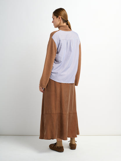 Shirt Back Sweater - Brown/Light Blue Stripe