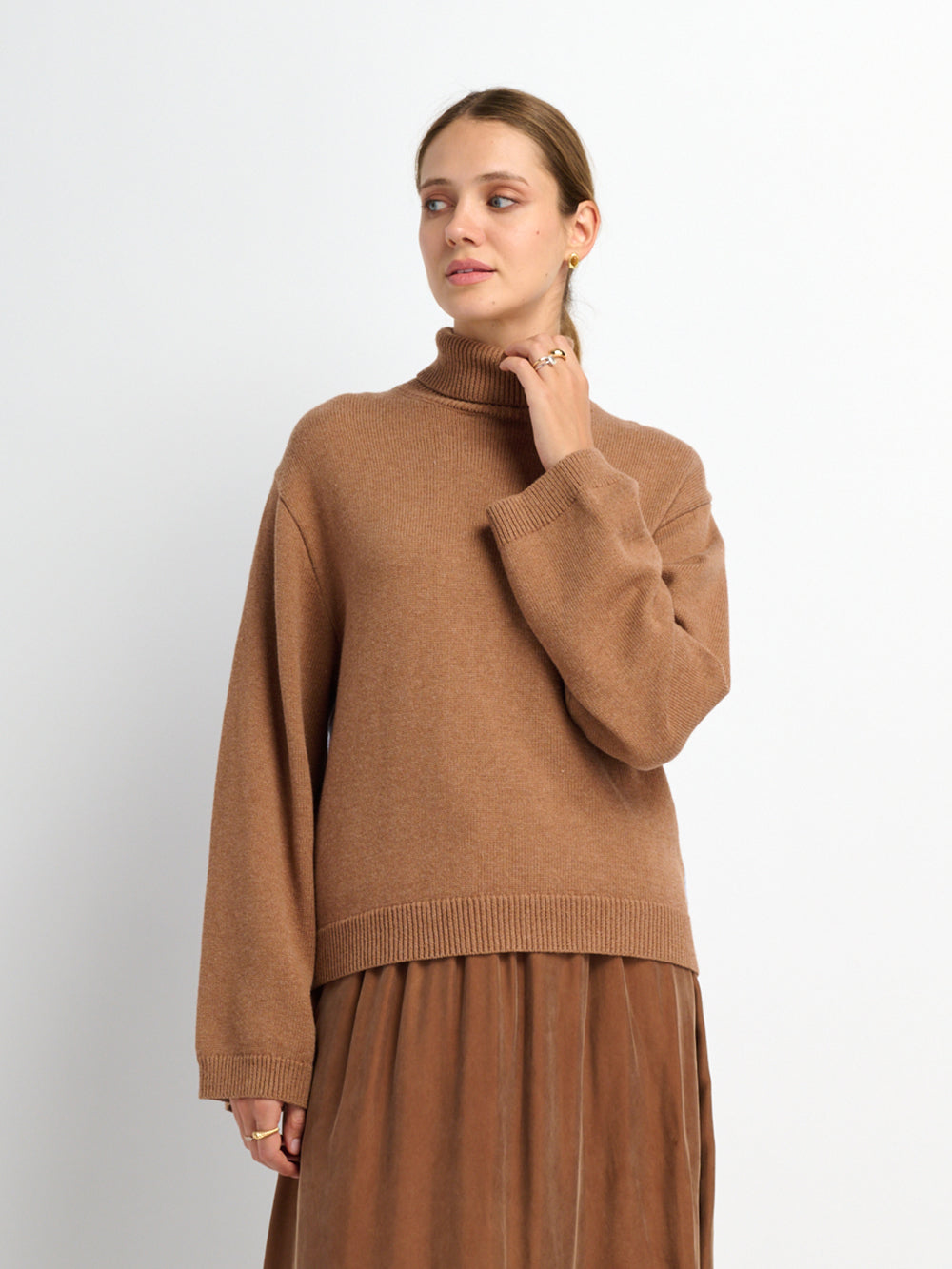 Shirt Back Sweater - Brown/Light Blue Stripe