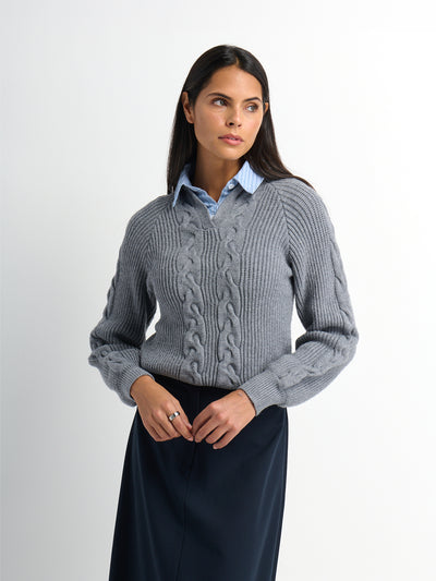 Shirt Collar Sweater - Grey/Light Blue Stripe