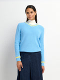 V Neck Varsity Sweater - Light Blue/Yellow