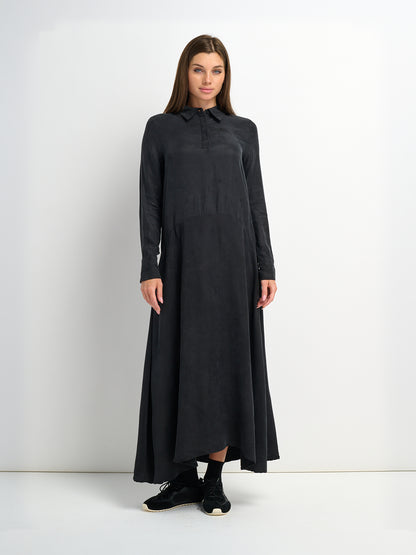 Cupro Drop Waist Maxi Dress - Black