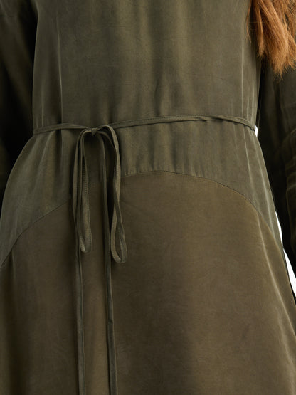 Cupro Drop Waist Maxi Dress - Olive
