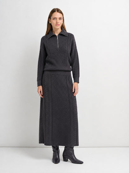 Mixed Cable Knit Skirt - Grey
