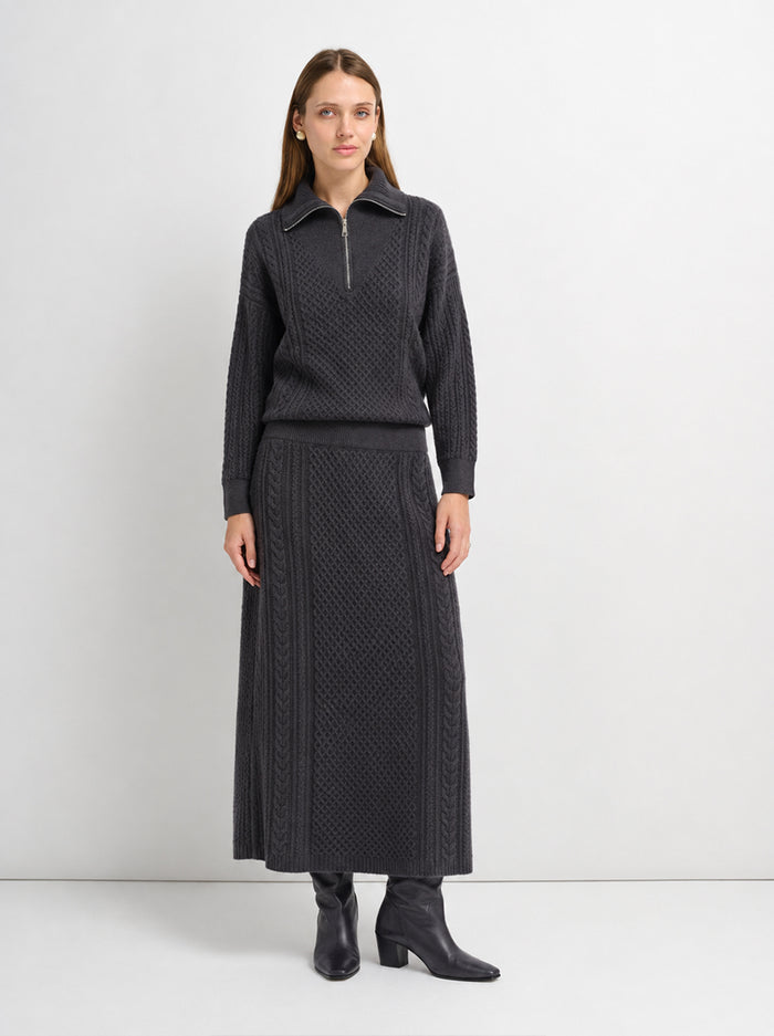 Mixed Cable Knit Skirt - Grey