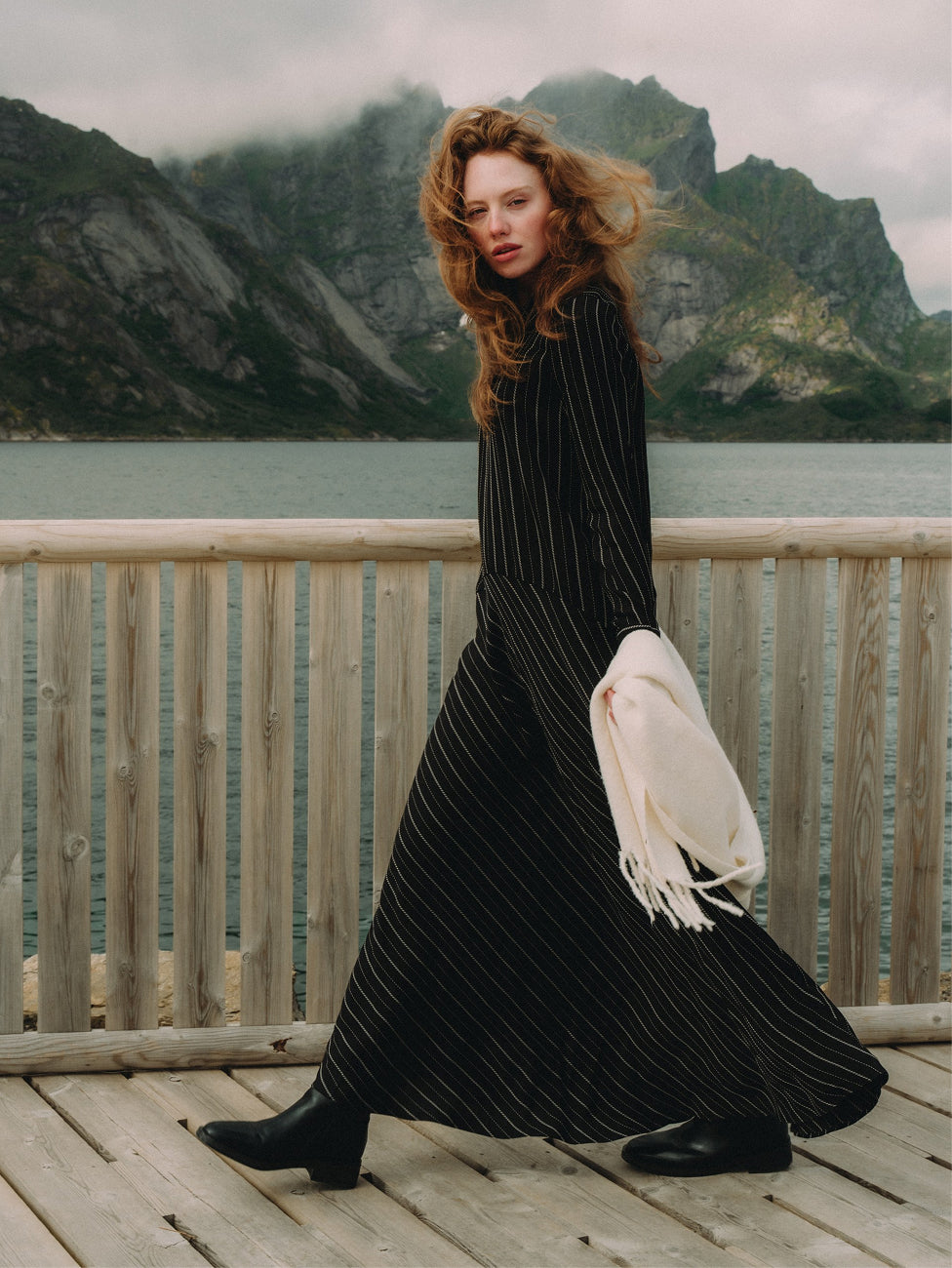 Drop Waist Maxi Dress - Black Pinstripe