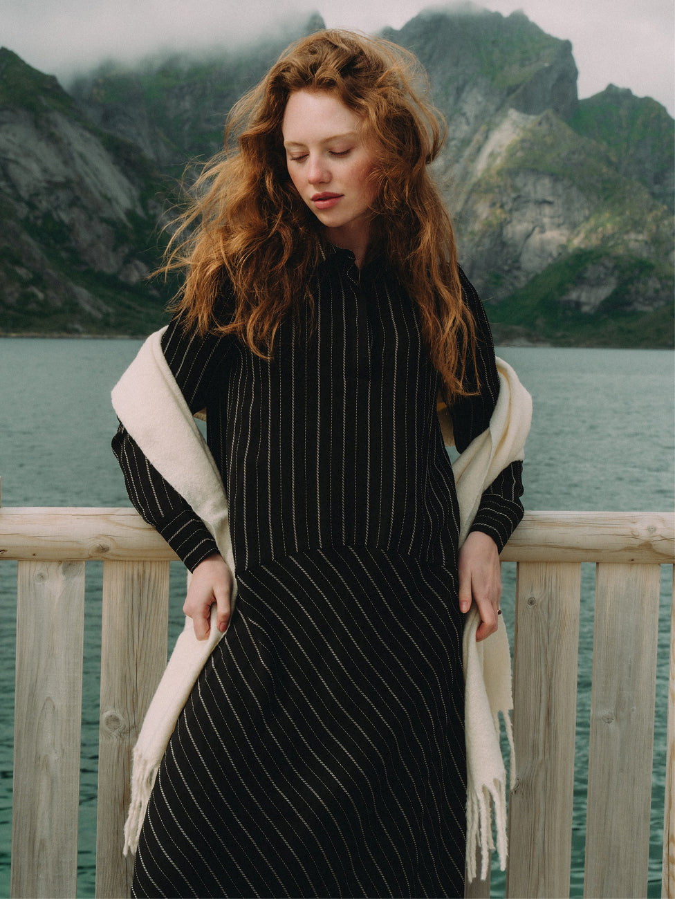 Drop Waist Maxi Dress - Black Pinstripe