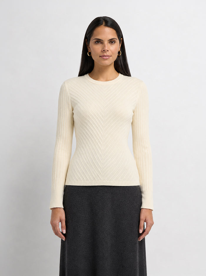 V Ribbed Sweater - Cream