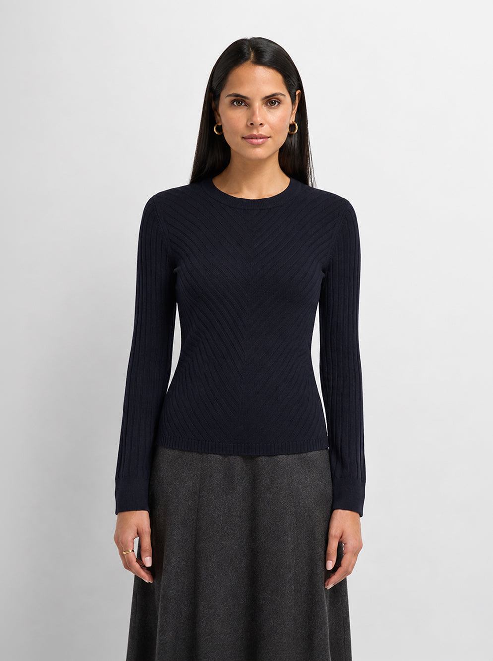 V Ribbed Sweater - Navy