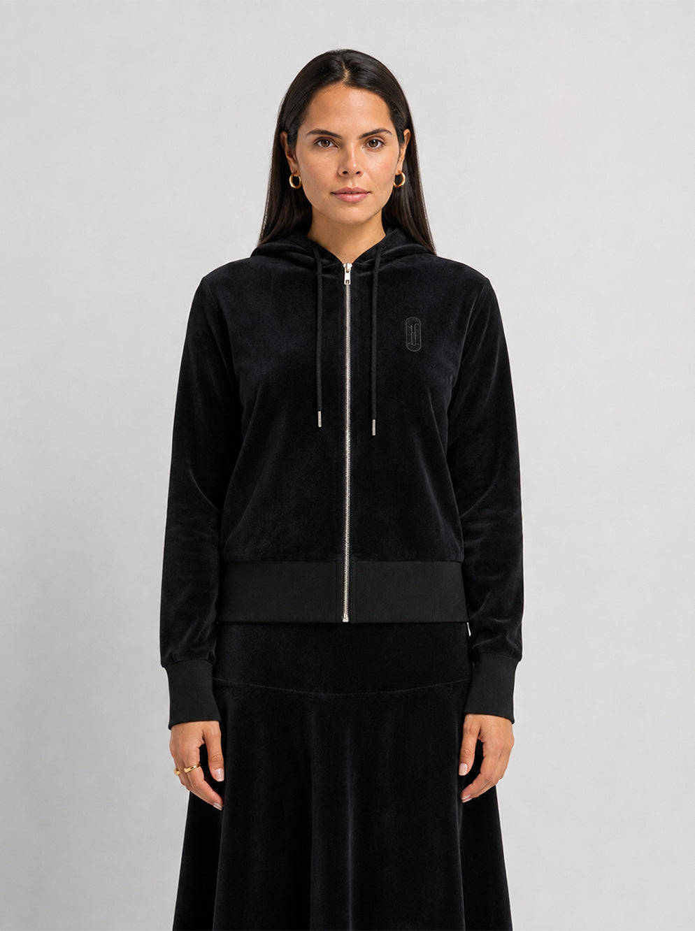 Velour Full Zip Hoodie - Black