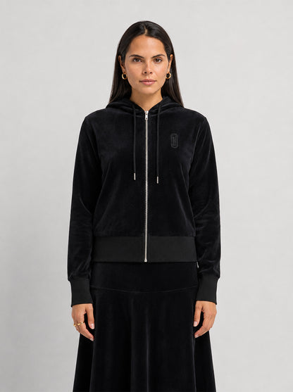 Velour Full Zip Hoodie - Black