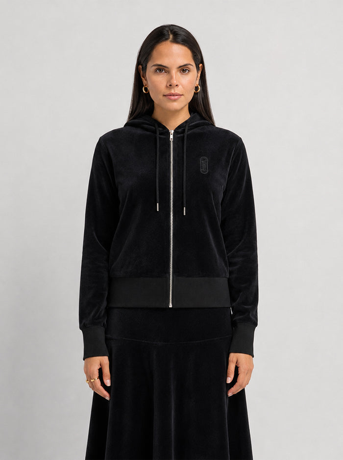 Velour Full Zip Hoodie - Black