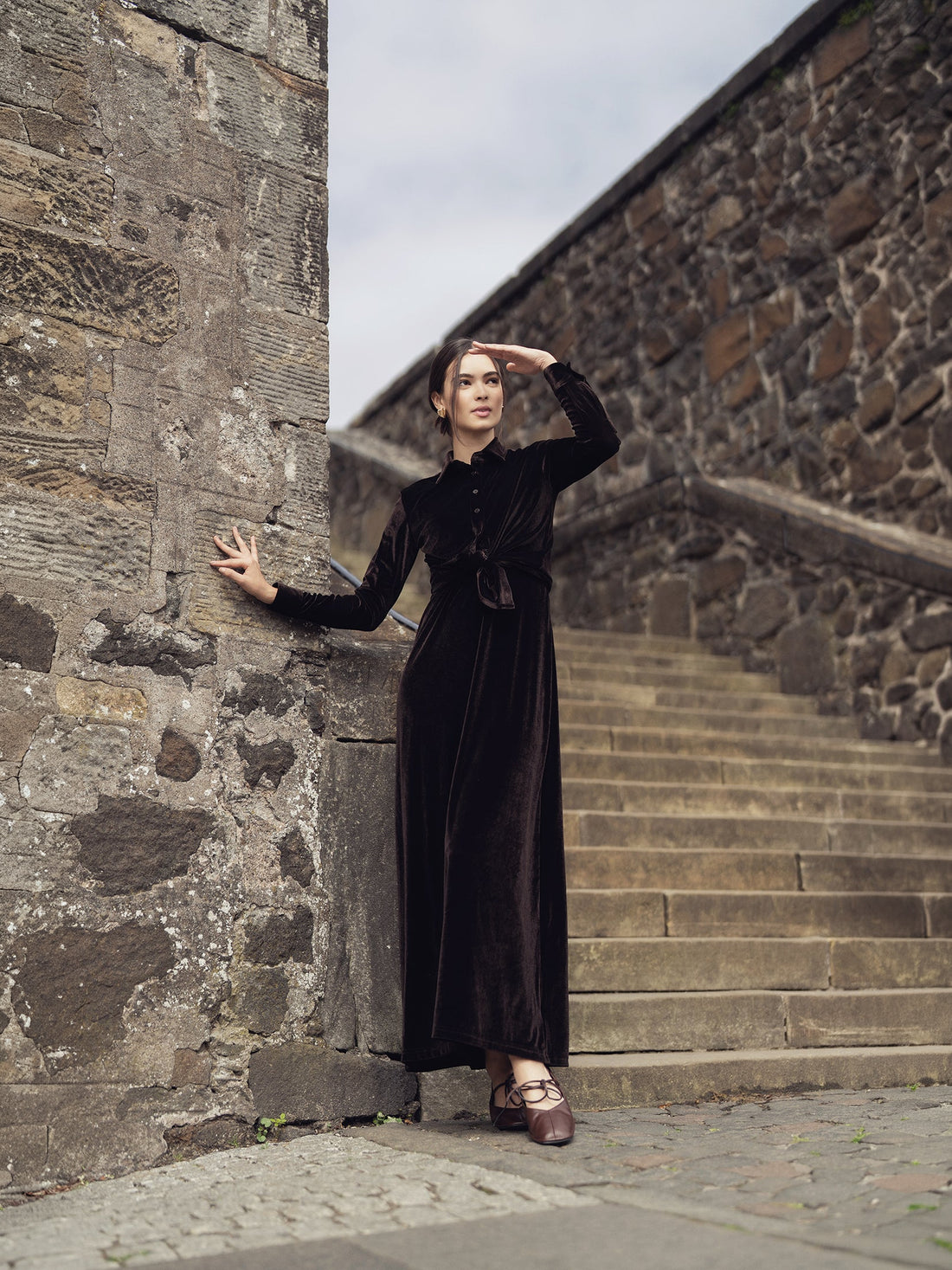 Velour Slip Dress - Brown