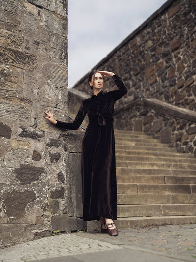 Velour Slip Dress - Brown