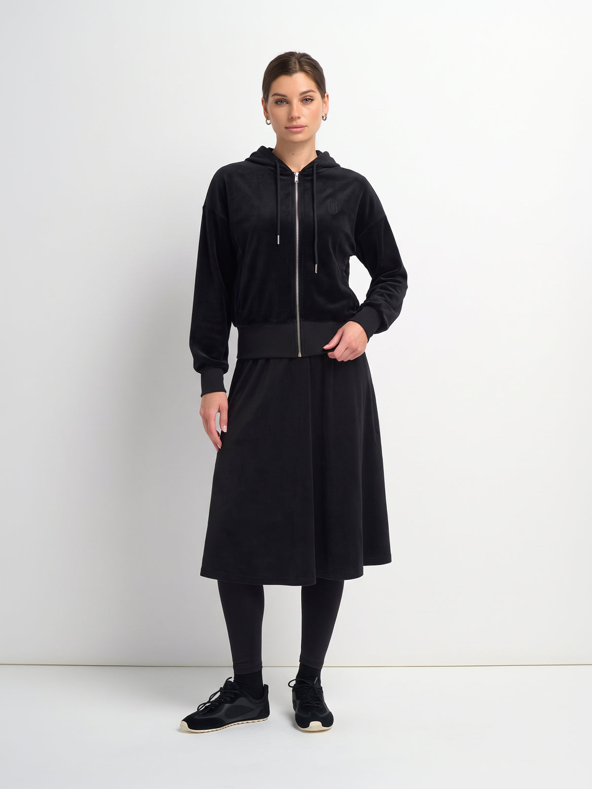 Velour Yoke Circle Skirt - Black