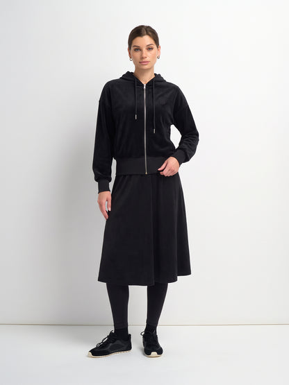 Velour Yoke Circle Skirt - Black