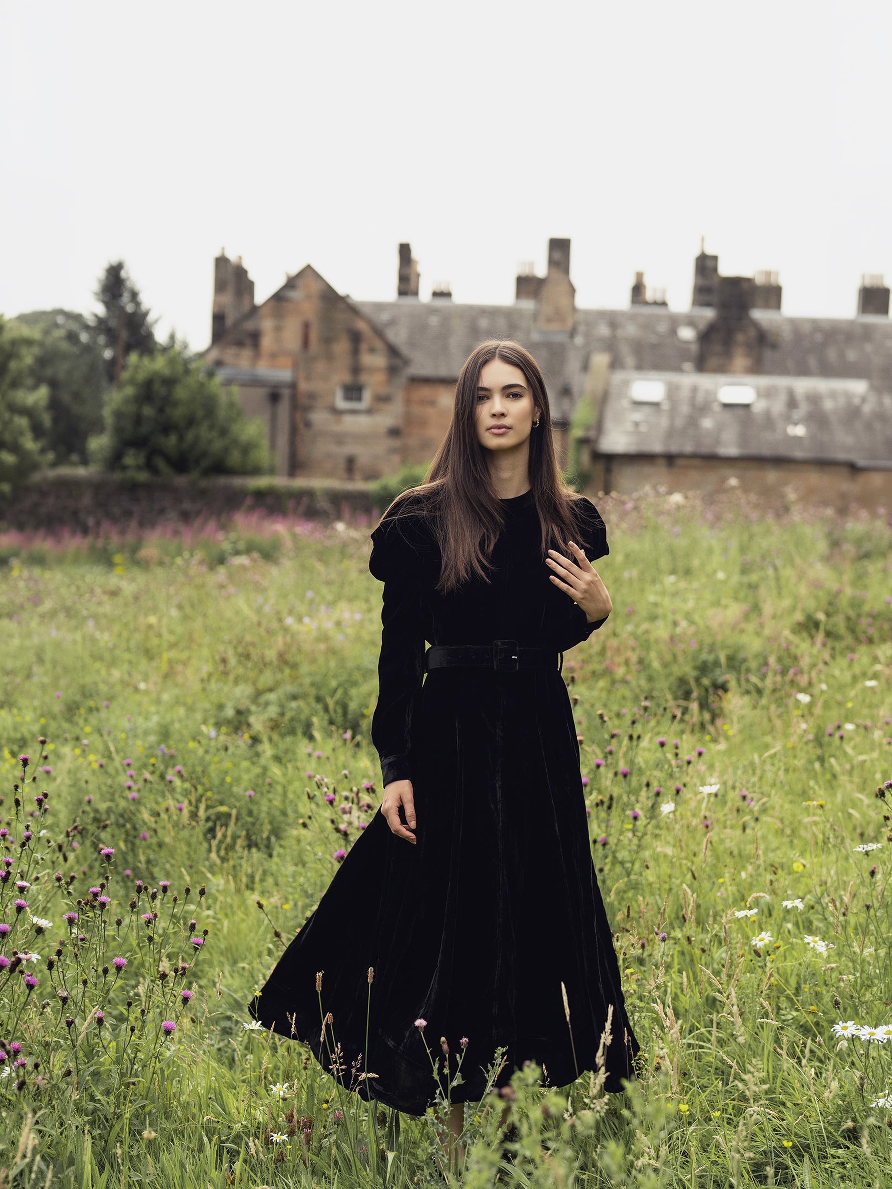 Velvet Flare Dress-Black